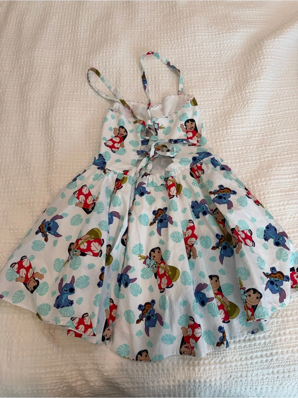 Girls White Lilo & Stitch Print Sundress with Spaghetti Straps